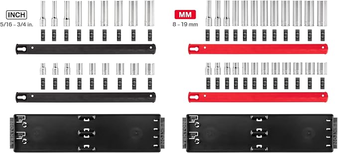 TEKTON 3/8 Inch Drive 12-Point Socket Set, 42-Piece | SHD91219 | (5/16 - 3/4 in., 8 - 19 mm), Shallow and Deep, Socket Rail