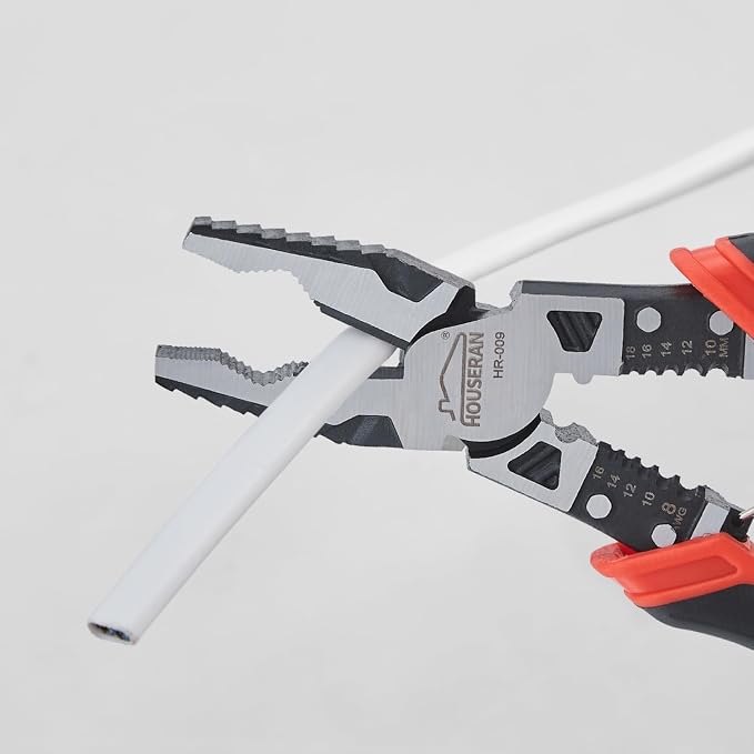 Linemans Pliers, 8.3 Inch Combination Pliers, | with Wire Stripper and Crimper, Spring Loaded with Safety Lock, 5-in-1 Linesman Pliers for Cutting, Crimping, Stripping