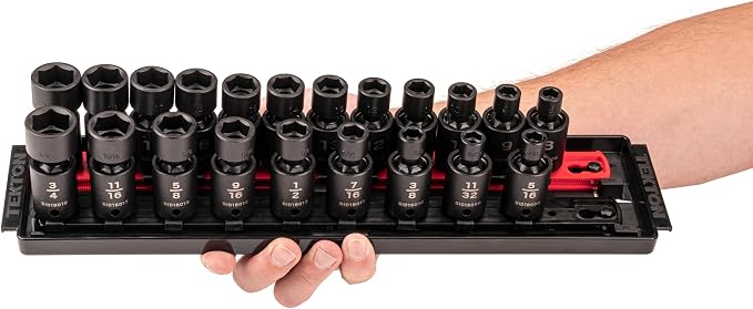TEKTON 3/8 Inch Drive Universal Joint Impact Socket, 21-Piece | SID97200 | (5/16 - 3/4 in., 8 - 19 mm), Shallow, 6-Point