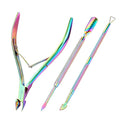 Makartt Cuticle Trimmer with Cuticle Pushers: Cuticle Nipper Professional Manicure Pedicure Set, Stainless Steel Cuticle Remover Kit with Dual End Nail Pusher & Scraper (Rainbow Titanium, 3 PCS)