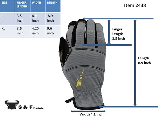 G & F Products unisex adult All Purpose Utility Work Gloves High Performance Mechanics Gloves assorted colors 3 Pair Value Pack, Black, Grey, Blue, Large Pack of US