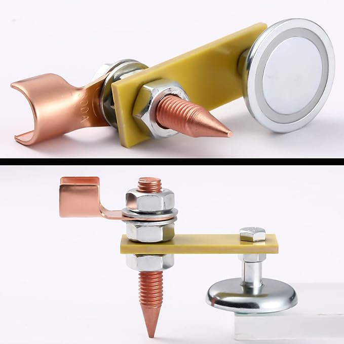 2 Pack Magnetic Welding Support Ground Clamp Tools with 2 Conductive Rods, Welding Magnet Head Strong Magnetism Large Suction, Copper Tail Welding Accessories Stability Clamps