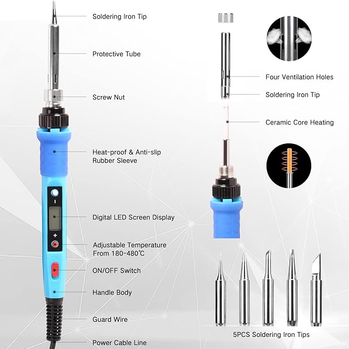 LDK 80W Soldering Iron Kit, LCD Digital Soldering Welding Tool with Ceramic Heater Stable Temperature for DIY and Professional Use