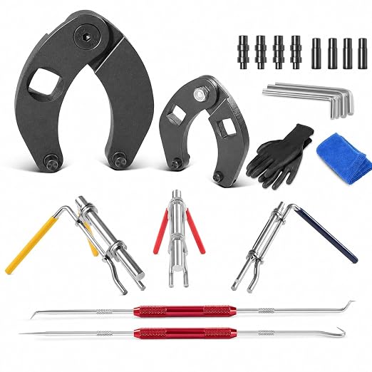 5 Pack Hydraulic Seal Installation Tool Kit & 1266 7463 Adjustable Gland Nut Wrench - Hydraulic Cylinder Spanner Wrench Set & Piston Repair Seal Tools for Most Farm & Construction Equipment