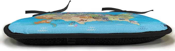 Lunarable Americana Chair Cushion Pad, Map of USA Cowboy Corn Field Lobster Farming and Agriculture Art, Seat Padding for Kitchen & Patio with Anti-Slip Backing, 16"x16", Blue Multicolor