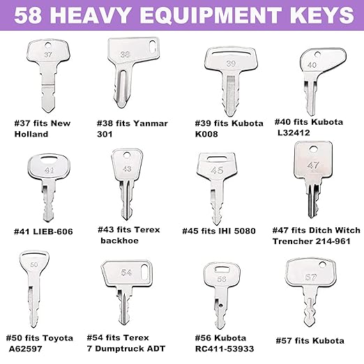 58 Heavy Equipment Key Master Set, Construction Ignition Key Heavy Machinery Fits Cat Caterpillar John Deere Komatsu Bobcat Kubota JCB Case Hyster Yanmar Daewoo Takeuchi New Holland
