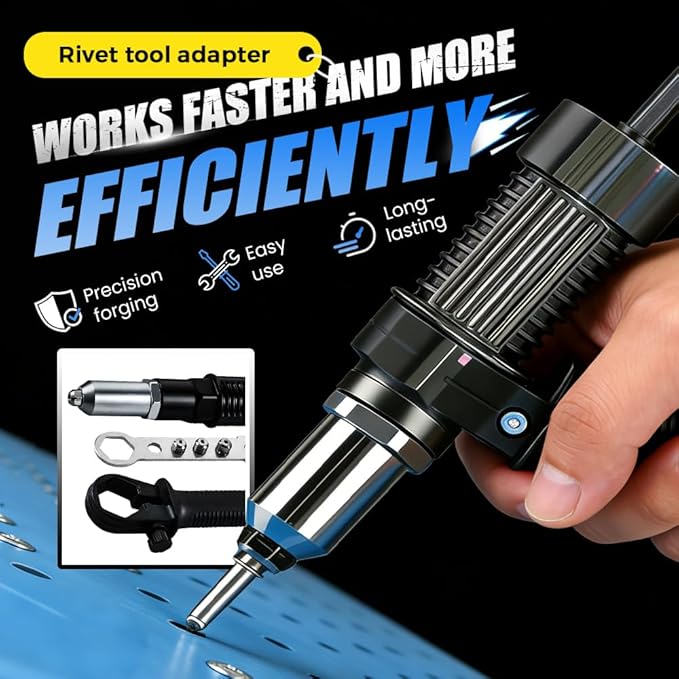Professional Electric Rivet Gun Adapter Kit, 2026 New Electric Rivet Nut Gun Drill Adapter, Rivet Gun Tool Riveter Drill Attachment for Cordless Electric Power Drills (1 Set)