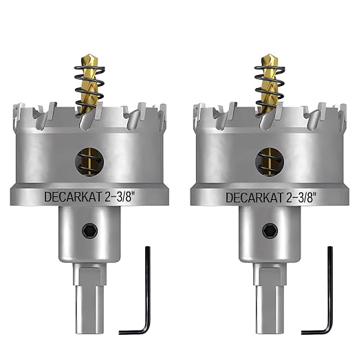 2-Pack 2-3/8" TCT Hole Saws for Hard Metal, Heavy Duty 60mm Tungsten Carbide Tipped Hole Cutters Set with Spring-Loaded Pilot Drill Bits for Stainless Steel, Metal, Iron, and Plastic.