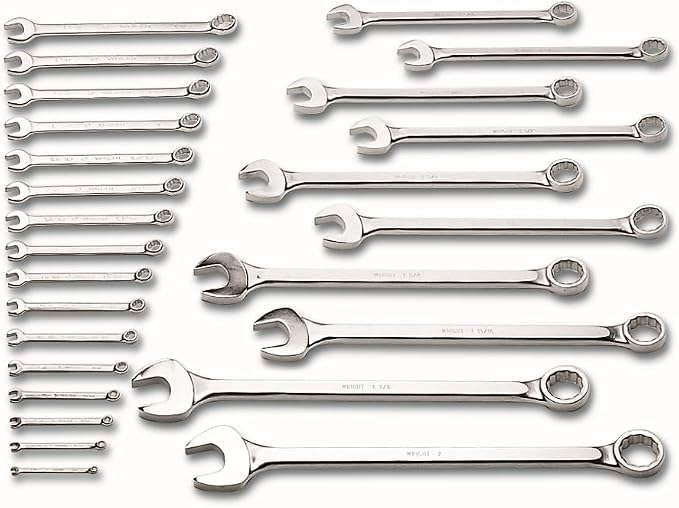 Wright Tool 726 Combination Wrench Set 12 Point Satin Finish 26 Piece 1/4 To 2 Inch Anti-Slip Forged Steel USA Made Wright Grip 2.0