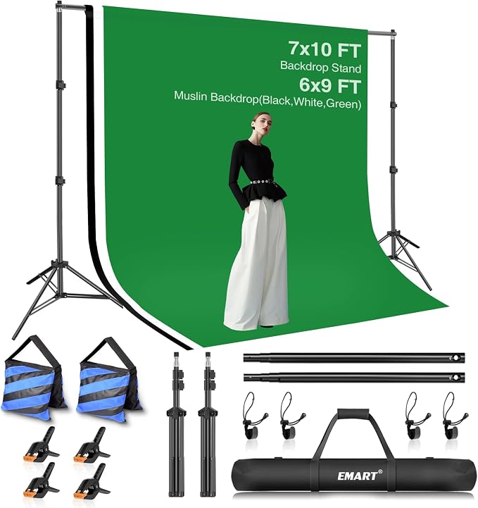 EMART Green Screen Backdrop Kit 7x10FT with 3Pcs 6x9ft Backdrop for Party