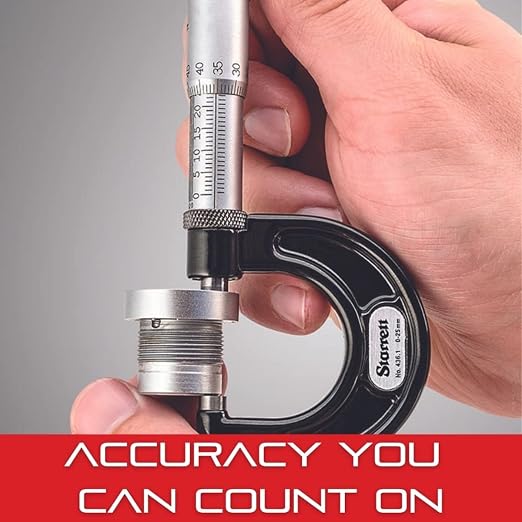 Starrett Outside Micrometer with Friction Thimble, Lock Nut and Carbide Face - 0-1" Range, .0001" Graduation, Flat Anvil Type - T230XFL W/SLC