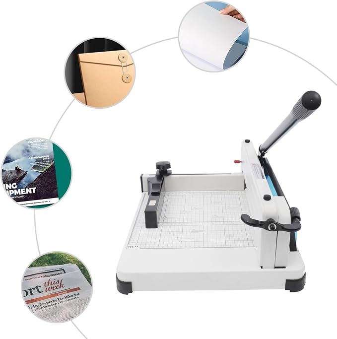 Heavy Duty Paper Cutter, 12 Inch Manual Guillotine Paper Cutter, 400 Sheets Capacity Cards Trimmer, Countertop Paper Cutting Equipment for Office, Home, Library, Reference Room