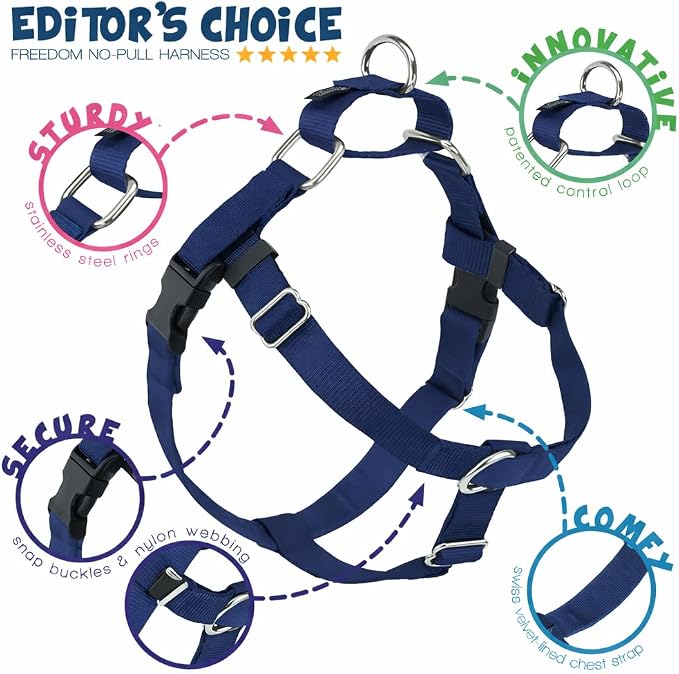 2 Hounds Design Freedom No Pull Dog Harness and Leash, 5/8" MD, Navy | Promotes Easy Walking & Comfortable Control, Secure Fit, Adjustable Harness and Leash Set for Medium Sized Dogs, Made in USA