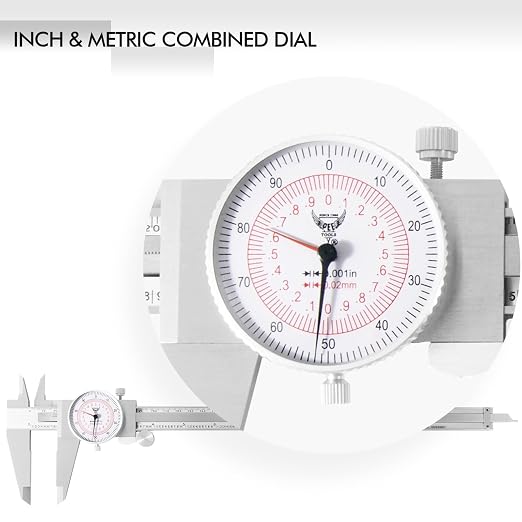 PECtools 12 Inch Dial Caliper, DIN 862 Double Dial Inch/Metric Caliper, 0-300mm, 0.001"/0.02mm Resolution, Stainless Steel, Shock Resistant, with Case