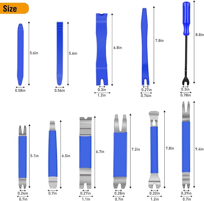 GOOACC 11PCS Trim Removal Tool Kit, Metal & Nylon Pry Tools Set for Car Door Panel, Dashboard, Audio, Clips, Fastener Remover w/Storage Box – Blue