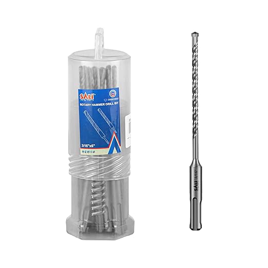 SALI 10PCS 3/16"*6" SDS Plus Rotary Hammer Drill Bit Concrete Drill Bit Kit Cross-Type Double Thread Carbide Material Suitable for Brick, Cement Walls, Stone, Hammer Drill Bits