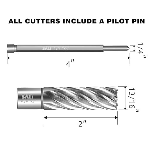 SALI Annular Cutter Diameter 13/16 Inch with Weldon Shank 3/4" (with 2 Flats) Cutting Depth 2" Mag Drill Bit for Magnetic Drill Press HSS Fully Ground Drill with One 1/4"*4" Pilot Pin