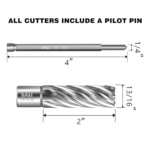 SALI 2 pcs Annular Cutter Diameter 13/16 Inch with Weldon Shank 3/4" (with 2 Flats) Cutting Depth 2" Mag Drill Bit for Magnetic Drill Press HSS Fully Ground Drill with One 1/4"*4" Pilot Pin
