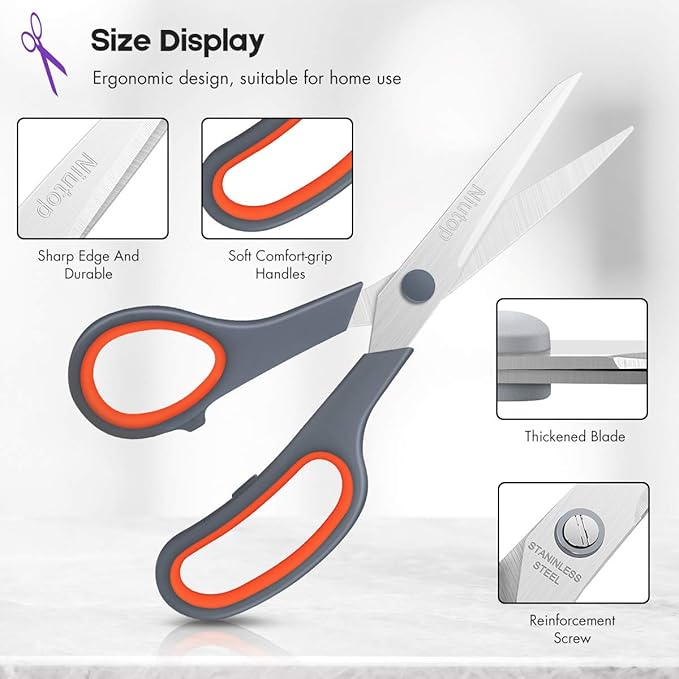 Scissors Bulk Set of 50-Pack, Niutop 8" Multipurpose Sharp Sewing Craft Fabric Scissors for Office Home High/Middle School Student Office Teacher Art Supplies, Soft Comfort-Grip Right/Left Handles