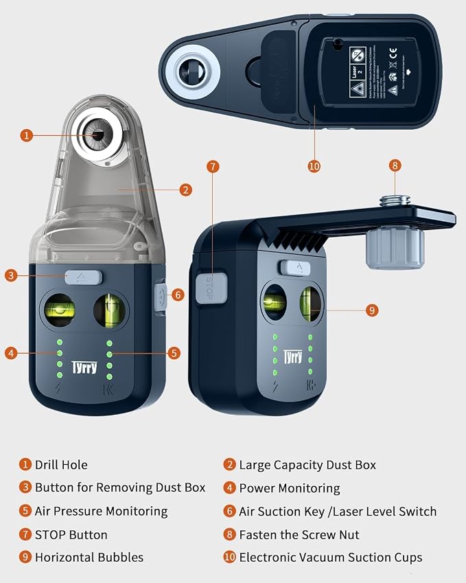 4-in-1 Laser Level Tool with Line Laser, Drill Dust Collector, Wall Bracket, Electronic Vacuum Suction Cup, 1800 mAh Battery, Leveler Tool Perfect for Picture Hanging, Painting, Home Renovations