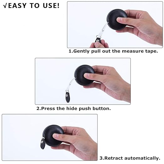 Sewing Tape Measure, Medical Body Cloth Tailor Craft Dieting Measuring Tape, 60 Inch/1.5M Dual Sided Retractable Ruler with Push Button Round(1 Pack, Black)