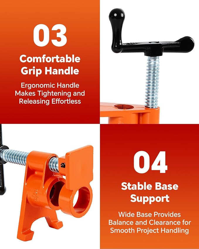 ATPEAM 3/4'' Pipe Clamps for Woodworking Heavy Duty Cast Iron Wood Gluing Pipe Clamp Set for Woodworking, Carpentry, Home Improvement, and DIY Jobs (4, No Protective Pads)