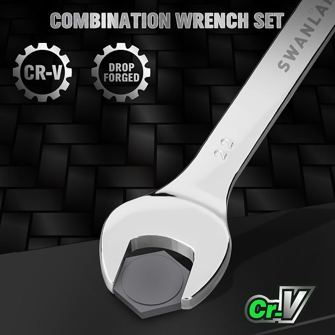 SWANLAKE 30-Piece Combination Wrench Set, Metric & SAE (8-22mm & 1/4” to 1-1/16”),12-Point Open End Standard Wrench Set, Mechanics Wrenches Sets, Chrome Vanadium Steel with Storage Rack