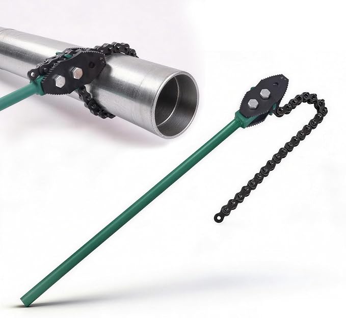 Chain Pipe Wrench, 48" Strap Wrench with 40" Chain Length Max, Fits 3.15"-11" Pipe Diameters, Heavy Duty Chain Tongs for Pipe Installation, Oil Fields Operations and Maintenance (Green)