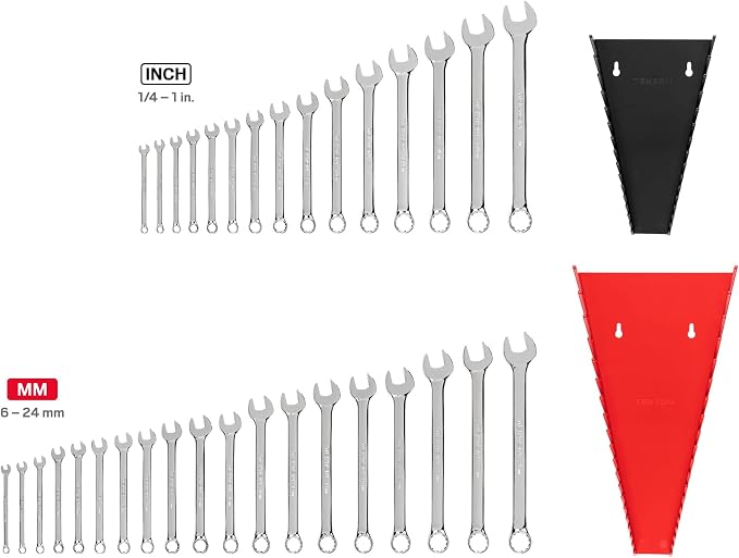 TEKTON Combination Wrench Set, 34-Piece | WCB91301 | (1/4 - 1 in., 6 - 24 mm), Wrench Rack, Chrome Finish