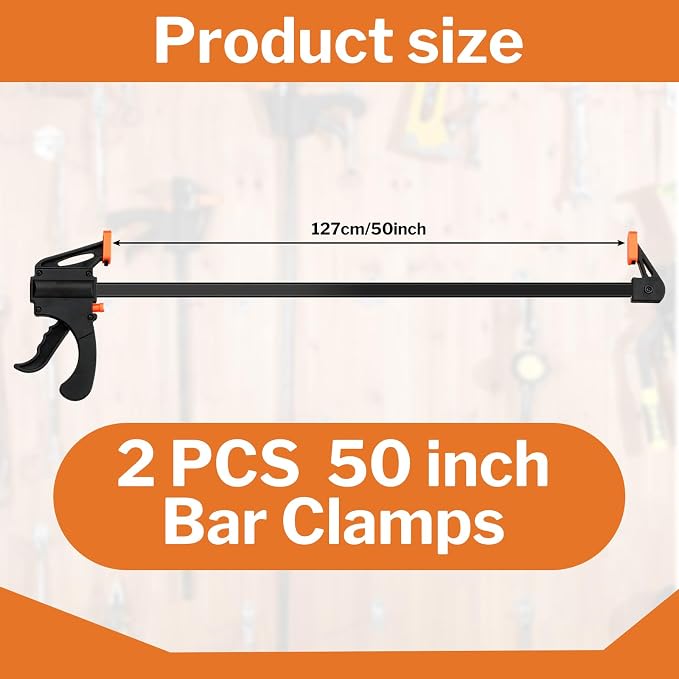 Lasnten 2 Pcs 50 Inch Clamps for Woodworking Wood Bar Clamps Quick Release Spreader Function Trigger One Handed Clamp Ratchet Tools for Carpenter Crafts Woodworking DIY Projects