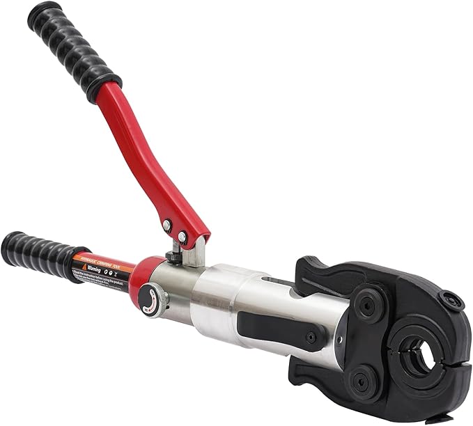 Pipe Crimper Copper Pipe Press Crimping Tool Kit 360° Rotatable Crimp Head Hydraulic Copper Tube Crimping Tool for Copper Tees Elbows Straight Pipes with 3 Molds (1/2", 3/4", 1") (Red)