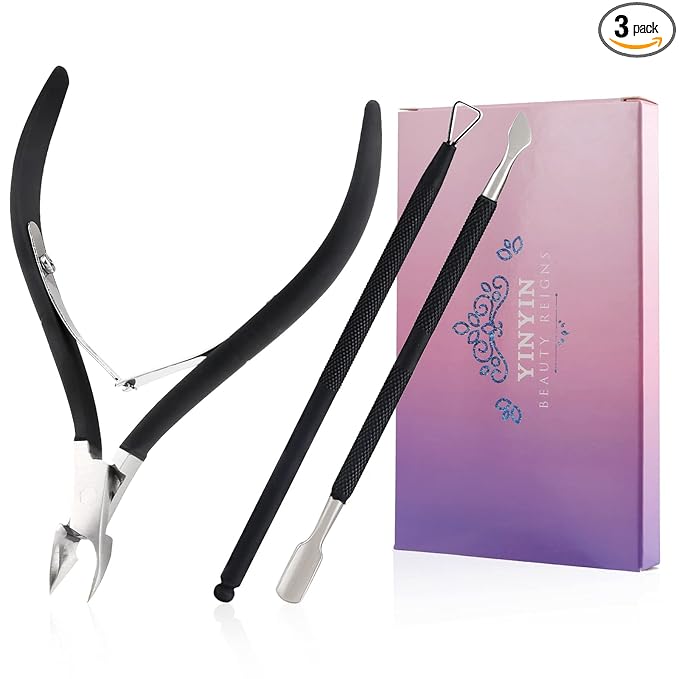 YINYIN Professional Cuticle Trimmer with Pusher and Cutter - Stainless Steel Cuticle Clippers for Fingernails and Toenails (Black)