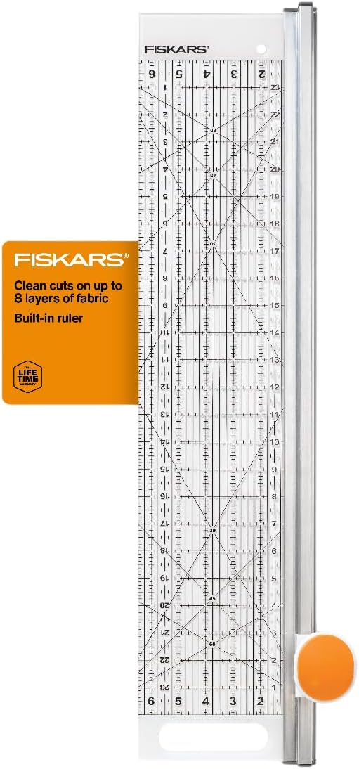 Fiskars Rotary Cutter & Ruler Combo - 24" L x 6" W Fabric Cutter with Gridlines & Fiskars 111310-1004 Fabric Circle Cutter 2"-12"