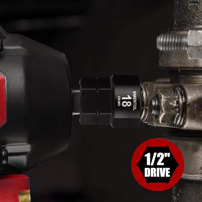 EMENTOL 1/2" Drive Low Profile Impact Socket Set, 14 Pieces Stubby Nano Sockets, CR-MO, Metric, 17mm -30mm