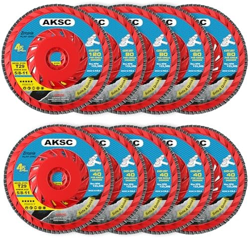Flap Discs 40 60 80 120 Grit, 4 1/2 x 5/8-11 Inches, Type 29, 10 Pack