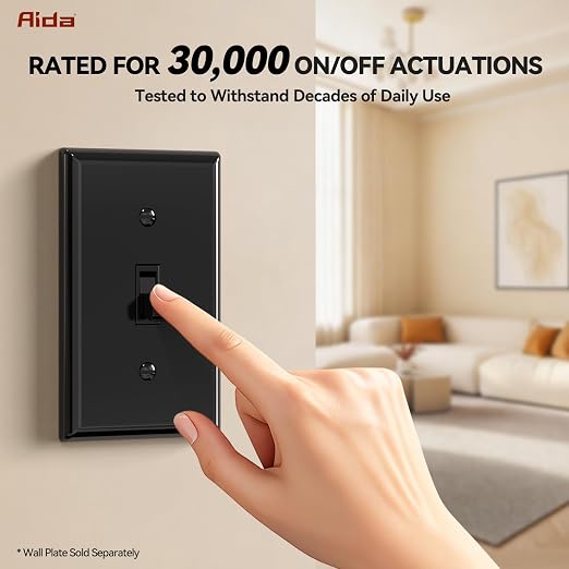 AIDA 10 Pack 3 Way Toggle Light Switch, 15 Amp, 120 Volt, Toggle Framed AC Quiet Switch, in Wall On/Off Switch Replacement, Self-Grounding, Residential and Commercial Grade, UL,Glossy Black