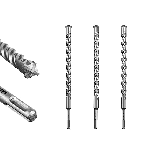 SALI 3 Pcs 3/4"*12" SDS Plus Rotary Hammer Drill Bit Concrete Drill Bit Kit Cross-Type Double Thread Carbide Material Suitable for Brick, Cement Walls, Stone, Hammer Drill Bits