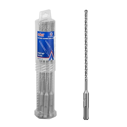 SALI SDS Plus Rotary Hammer Drill Bit 10 Pcs 7/32"*8" Concrete Drill Bit Kit Cross-Type Double Thread Carbide Material Suitable for Concrete, Brick, Cement Walls, Stone, Hammer Drill Bits for Concrete