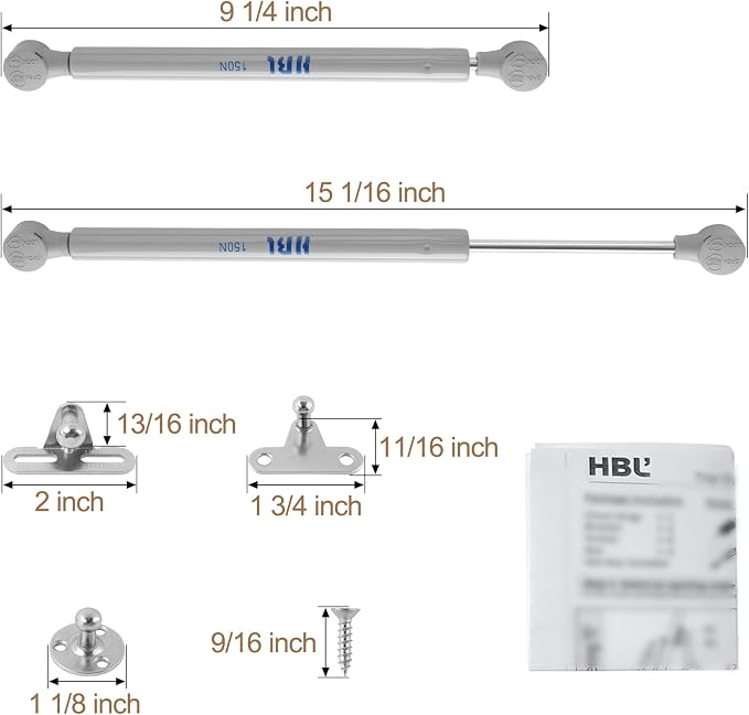 2 Pack Soft Close Toy Box Hinges for Heavy Curved, Round, Arched and Flat Lids - HBL' 150N Gas Strut Spring Safety Hinges to Slow Down and Slow Close, Also Works for Flat Lids.