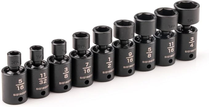 TEKTON 3/8 Inch Drive Universal Joint Impact Socket Set, 9-Piece | SID97000 | (5/16 - 3/4 in.), Shallow, 6-Point