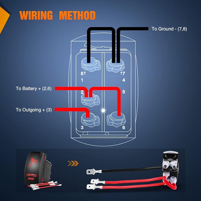 Nilight Lighted Whip Rocker Switch Led Light Bar 5Pin Laser On Off SPST switches 20A/12V 10A/24V Red with Jumper Wires Set for Cars Trucks RVs