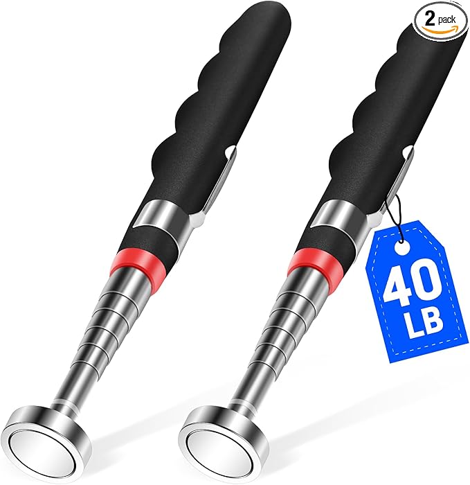 2PCS Telescoping Magnetic Pickup Tool with 40lb Pull Force, 30in Telescopic Strong Magnet Sticks, Non-Slip Long Extendable Magnet Pickup Tools, Magnetic Nail Picker Upper
