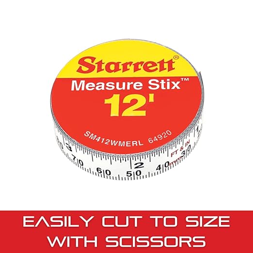Starrett Tape Measure Stix with Adhesive Backing - Mount to Work Bench, Saw Table, Drafting Table - 1/2" x 12', English Metric, Right-Left Reading - SM412WMERL