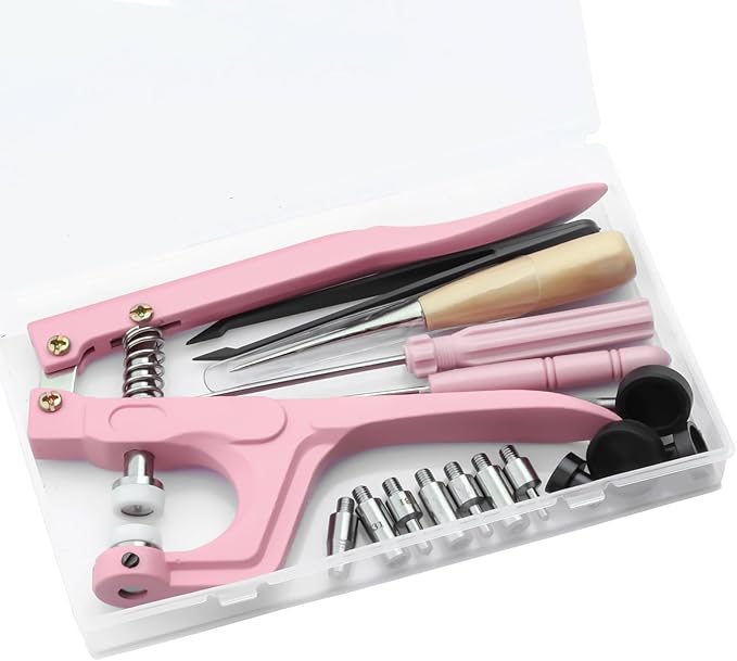 Press Pliers Installment Tool 19 Sets Installs Size on Metal Buckels #655(10mm)#633(12.5mm)#831(15mm) and for 9.5mm Five Claw