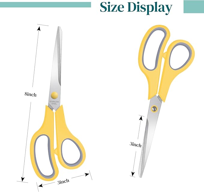 6 Packs Sewing Craft Scissors Bulk,8" Multipurpose Heavy Duty Sharp Scissors,Stainless Steel Shears for Home Office Student Supplies,Yellow