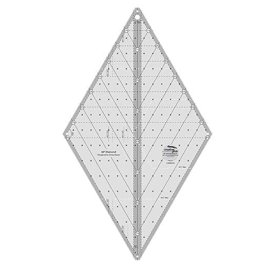 Creative Grids 60 Degree Diamond Ruler – CGR60DIA – Made in USA, Non-Slip Grip Acrylic Quilting, Sewing, Crafting, Patchwork Ruler & Template