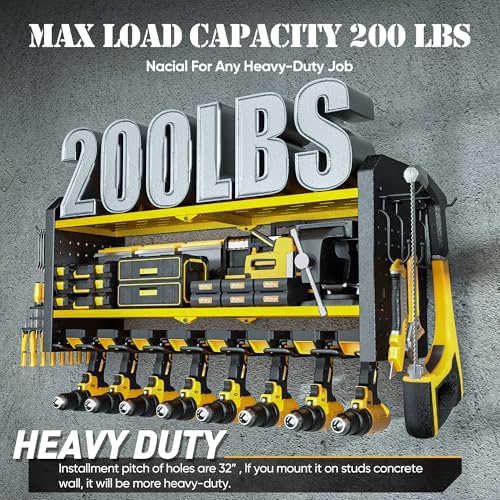Nacial Power Tool Organizer 8 Drill Holder Wall Mount, 3 Layer Organizer