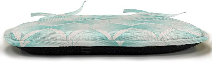 Lunarable Aquamarine Chair Seating Cushion Set of 6, Retro Nostalgic Pattern with Geometry Inspired Motif and Dotted Lines, Anti-Slip Seat Padding for Kitchen & Patio, 16"x16", Turquoise Eggshell