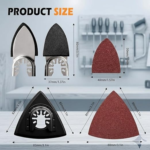 Towbluii Multitool Sanding Pads for Detail Wood Finishing, Multi-Grit Assorted Sandpaper with Triangle & Finger Attachments, Durable Hook and Loop Sanding Sheets for Furniture & Edge Work（105p