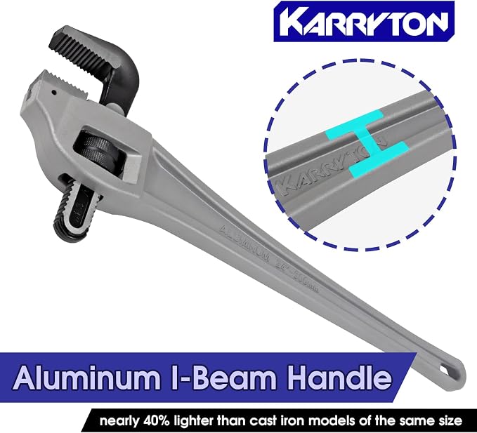 24 Inch Aluminum Offset Pipe Wrench, 4"/101mm Adjustable Jaw Capacity, Heavy Duty Plumbers Wrench with Drop Forged Steel Jaw(CR-V), Perfect Plumbing Tool Exceed GGG Standard